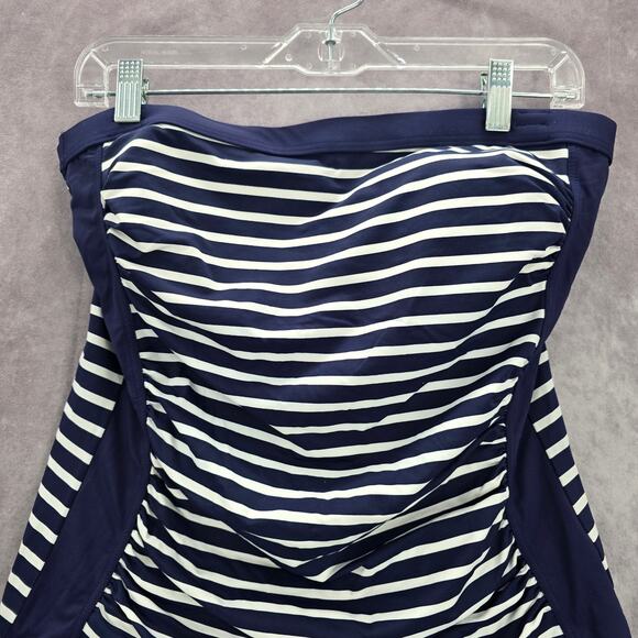 Lands End Blue White Stripe Tube Padded Swimwear Tankini Top Medium M 10 - Picture 4 of 7